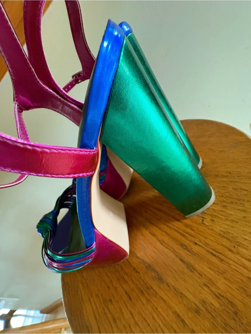 Azalea Wang Aria Multi Metallic Platform Heels Size 8 Pink Green Blue